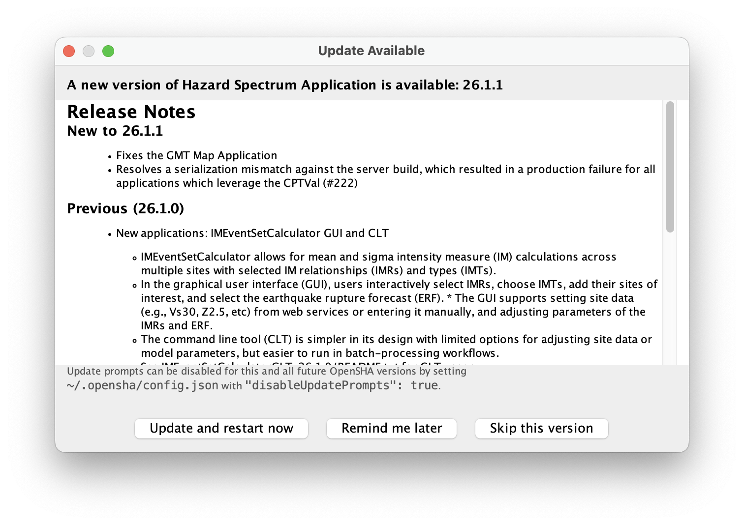 OpenSHA Application Update Prompt